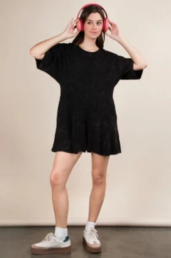 VERY J Mineral Washed Oversized Knit Comfy Romper