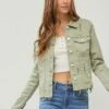 RISEN Full Size Raw Hem Button Up Cropped Denim Jacket Plus Size