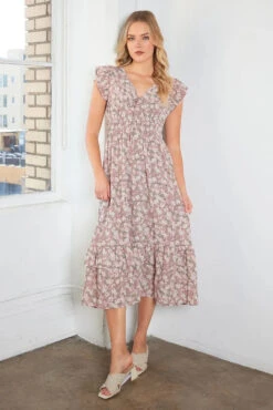 Mittoshop Flower Print Ruffle Cap Sleeve V-neck Midi Dress -Sydney So Sweet 03672c491c8b4c5eb4337125087d4b99 Max Origin