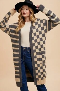 Annie Wear Checkered & Striped Open Front Long Sleeve Cardigan -Sydney So Sweet 03a1552a a139 4df1 8de6 079e45d9d42a Max