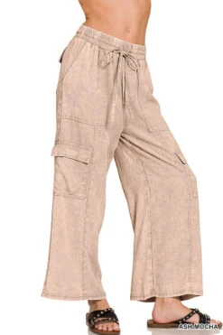 Zenana Washed Linen Elastic Band Waist Cargo Pants -Sydney So Sweet 040847e4254544beabf698d80fde73b7 Max Origin