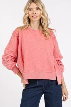 Mittoshop Side Slit Exposed Seam Round Neck Sweatshirt