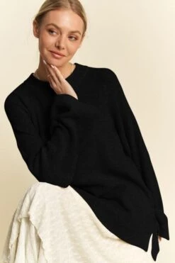 Davi & Dani High-Low Round Neck Drop Shoulder Sweater -Sydney So Sweet 07da9798 1d2b 497a 86d1 3d6fe78f6039 Max