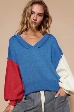 POL Exposed Seam Contrast V-Neck Lantern Sleeve Sweater -Sydney So Sweet 08837bbd 2470 4d88 89ee f71284616998 Max