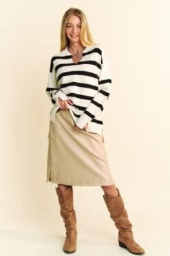 Davi & Dani High-Low Side Slit Striped Johnny Collar Sweater -Sydney So Sweet 08d1f700 6d0f 4519 af07 5f73415658e0 Max
