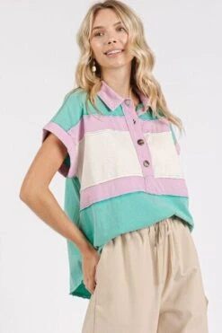 Mittoshop Color Block Henley Short Sleeve Polo Shirt -Sydney So Sweet 08dc5560 4d35 40ba 8bfa 84be0d8990c7 Min