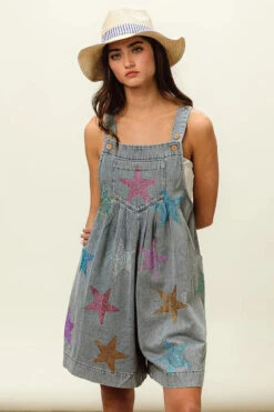 BiBi Star Rhinestone Washed Wide Leg Shortalls -Sydney So Sweet 0ba08e6da0d44740b1de2cc13c335169 Max Origin
