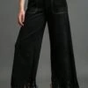Umgee Full Size Suede Fringe Hem Wide Leg Pants Plus Size