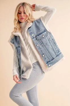 Aemi + Co Fake Two Pieces Denim Patch Sherpa Vest Coat -Sydney So Sweet 0e516cc0 71cd 4165 9b28 c857fe67ccb7 Max