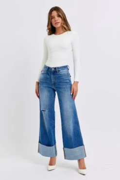 Judy Blue Full Size Distressed High Waist Wide Leg Jeans -Sydney So Sweet 10d2783c a7aa 4327 b011 c46b2495319c Max