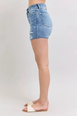 Judy Blue Full Size High Waist Denim Shorts W/stitch Over Destroy Detail Plus Size -Sydney So Sweet 116e34ef254543bba0a6ee5a31a30d0d Max Origin