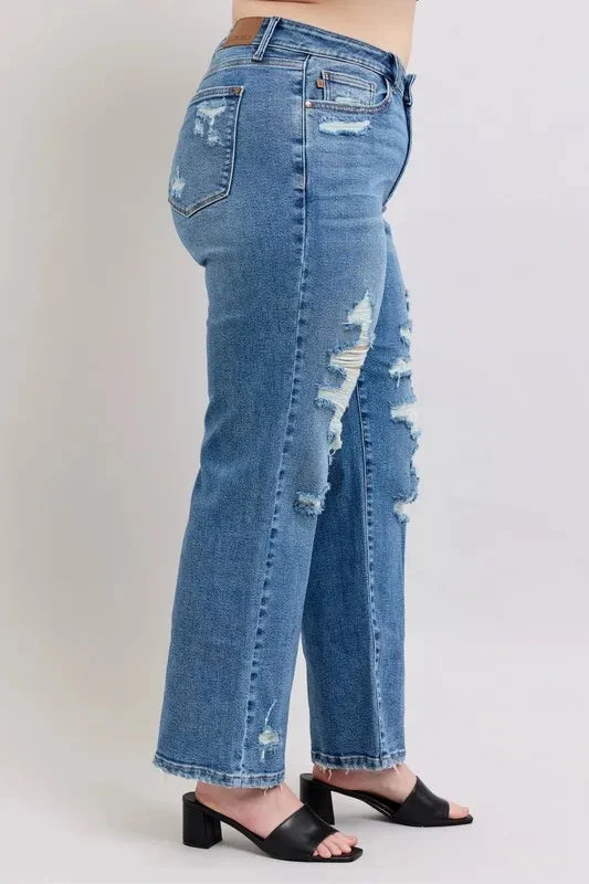Judy Blue Full Size High Waist Heavy Destroy Straight Jeans Plus Size 13 Judy Blue Full Size High Waist Heavy Destroy Straight Jeans Plus Size - Image 11