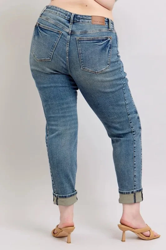Judy Blue Full Size Mid Rise Vintage Wash Double Roll Cuff Boyfriend Jeans Plus Size 14 Judy Blue Full Size Mid Rise Vintage Wash Double Roll Cuff Boyfriend Jeans Plus Size - Image 12