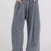 Mittoshop Mineral Wash Elastic Waist Barrel Leg Baggy Pants