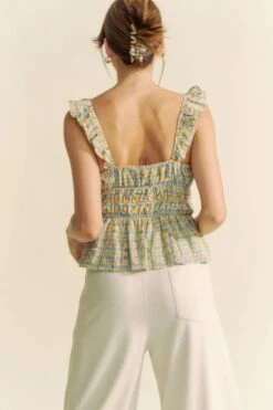 Davi & Dani Plaid Ruffled Strap Smocked Sleeveless Top -Sydney So Sweet 14a8e8d6cf634868a8467a17f9b9a7a3 Max Origin