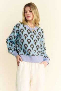 Davi & Dani Scale Jacquard Round Neck Drop Shoulder Sweater -Sydney So Sweet 14ff32eb 1af4 4ae7 a508 deba1107c48f Max