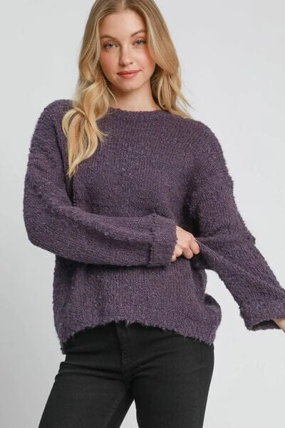 Umgee Full Size Round Neck Long Sleeve Boucle Sweater Plus Size 3 Umgee Full Size Round Neck Long Sleeve Boucle Sweater Plus Size