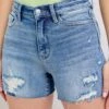 Judy Blue Full Size High Waist Denim Shorts W/stitch Over Destroy Detail Plus Size