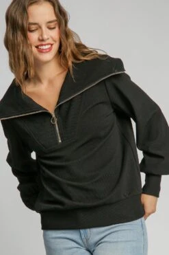Umgee Full Size Ribbed Knit Half Zipper Sweatshirt Plus Size -Sydney So Sweet 18e139e3 b1f9 48a7 a968 c64e3907962a Max