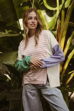 BiBi Exposed Seam Slit Striped Round Neck T-Shirt -Sydney So Sweet 1a8722d8 df4f 481a 8e84 a7981387cb07 Min
