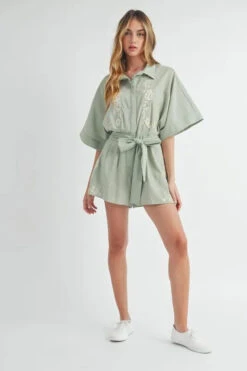 MABLE Embroidered Button Down Collared Neck Romper -Sydney So Sweet 1c6410eeb59443cb807f2fb90dcebfe3 Max Origin