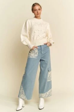 Davi & Dani Lace Applique Wide Leg Jeans -Sydney So Sweet 1cbc8604 9e6c 495d 91fe 3b50ec93a69e Max