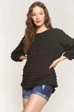 ADORA Bubble Texture Round Neck Blouse