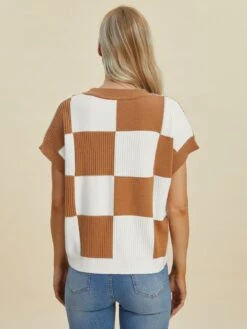 Double Take Full Size Checkered Round Neck Short Sleeve Sweater -Sydney So Sweet 1d9206ea 776e 4ade b8bf 8187ab6fb7e0 Max