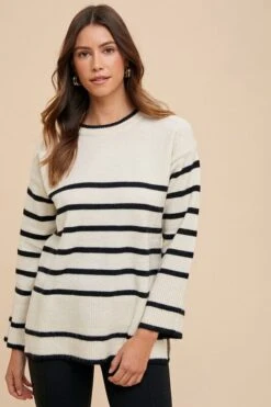 Annie Wear Side Slit Striped Round Neck Sweater -Sydney So Sweet 1f6bde07 3156 4de2 8f35 03a25e996c44 Max