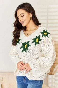 POL Floral Embroidered Pattern V-Neck Sweater -Sydney So Sweet 2557fb73 dd92 45f1 9039 c0192165d733 Min