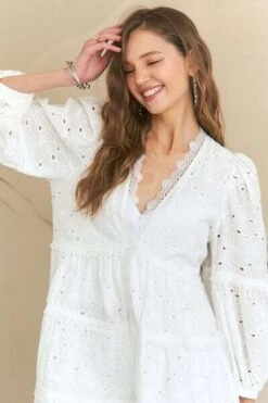 ADORA Lace Detail Tiered Eyelet V-Neck Babydoll Dress -Sydney So Sweet 276aa892 75c1 41e3 8bce 73ab5c5f794a Min
