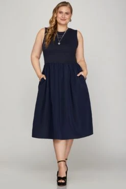 She + Sky Full Size Sleeveless Poplin Woven Midi Dress With Pockets Plus Size -Sydney So Sweet 279233e7 a52b 48e9 a220 d458f952c8ac Max