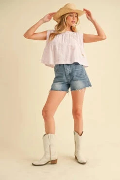 Aemi+Co Ruched Striped Round Neck Sleeveless Top -Sydney So Sweet 27a66a86197f42b7bbfec3df44ecec16 Max Origin