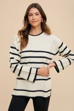 Annie Wear Side Slit Striped Round Neck Sweater -Sydney So Sweet 27b32ff9 8800 41f2 98fc 21081f45fb0b Max