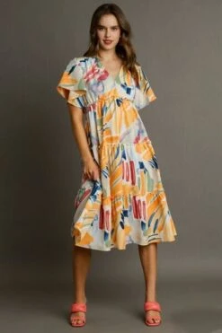Umgee Full Size Abstract Print Flutter Sleeve Frill Tiered Midi Dress Plus Size -Sydney So Sweet 29577a48 0e1a 47e5 a33f af4e79fdb036 Min