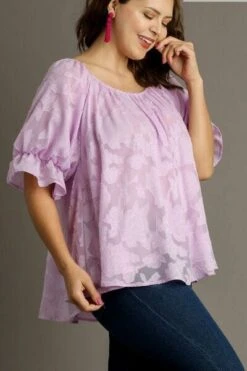 Umgee Full Size Jacquard Round Neck Ruffled Puff Sleeve Blouse Plus Size -Sydney So Sweet 2d48dd5e c4c4 4d39 9249 14a1979db167 Min