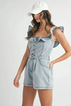 MABLE Off Shoulder Ruffle Detail Denim Romper 21 MABLE Off Shoulder Ruffle Detail Denim Romper -Sydney So Sweet 2da8a9c3a8d846029c493306d237d88a Max Origin
