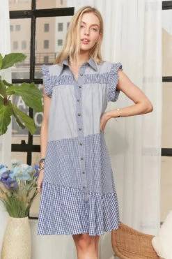 ADORA Button Down Textured Babydoll Dress -Sydney So Sweet 2e8fe736d756437883cfdc0497e48b14 Max Origin