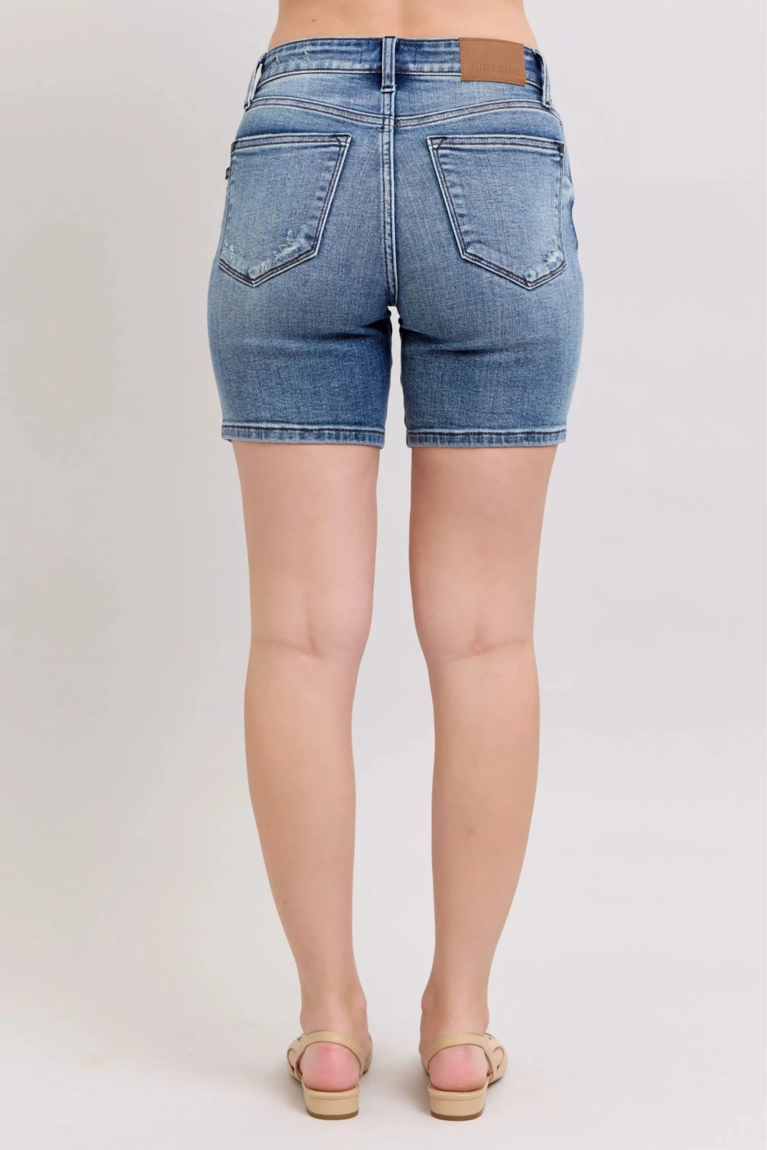 Judy Blue Button Fly Mid Length Denim Shorts W/ Destroy 8 Judy Blue Button Fly Mid Length Denim Shorts W/ Destroy - Image 6