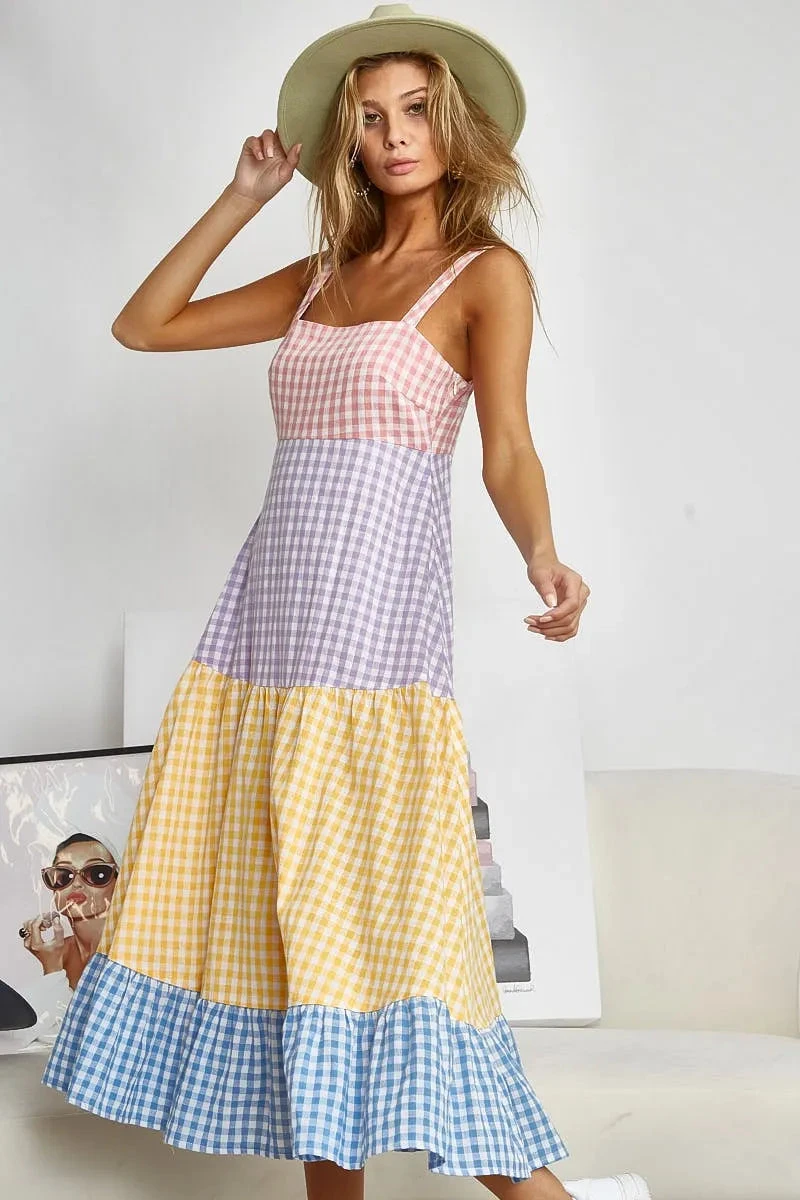 BiBi Color Block Tiered Gingham Dress 3 BiBi Color Block Tiered Gingham Dress