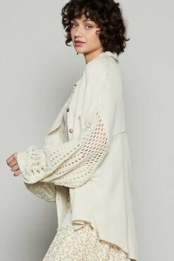 POL Openwork Lantern Sleeve Button Down Gauze Shirt -Sydney So Sweet 30ff7a77 0ac8 4879 bf73 f85f2e229016 Max