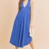 Aemi + Co Front Pleat Detail V-Neck Sleeveless Midi Dress