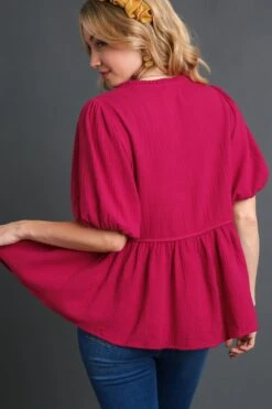 Umgee Full Size Cotton Gauze Floral Embroidery Babydoll Blouse Plus Size -Sydney So Sweet 34af1c10 016e 4820 a241 2f06b73db28a Max