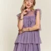 ADORA Layered Ruffled Cap Sleeve Mesh Dress
