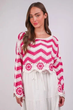 VERY J Chevron/Floral Pattern Crochet Knit Top -Sydney So Sweet 35c0aa6f26404dff9617657fadebae8b Max Origin