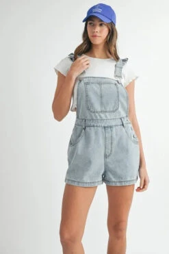 MABLE Square Neck Ruffle Shoulder Denim Overall Romper -Sydney So Sweet 3aa8af222a28414a99a8399f420fa5e3 Max Origin