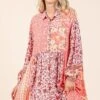 Mittoshop Floral Button Detail Long Sleeve Shirt Dress
