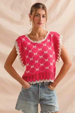 SO ME Bow Ribbon Pattern Sweater Top With Back Key Hole -Sydney So Sweet 3cb91503 d4e6 4419 8984 2a019bb770d9 Max Origin