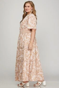 She + Sky Printed Notched Woven Tiered Pintuck Maxi Dress With Side Pockets -Sydney So Sweet 3d3e98a2 0ce6 472c a29a 75319565aae1 Max