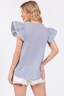 Ces Femme Striped V-Neck Ruffled Cap Sleeve Blouse -Sydney So Sweet 3eac6d36 0c17 4098 a888 b5102e191181 Min